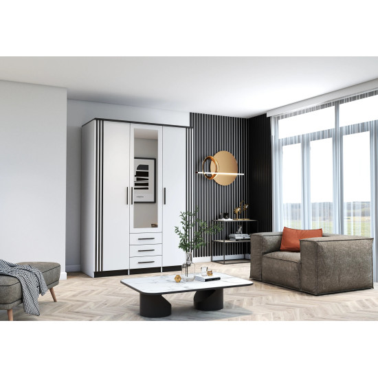 SANTI 3D II skapis 150 cm Balts 