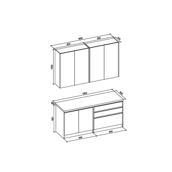 Köögikomplekt IDEA (180 cm) korpus: antratsiit, fassaadid: käsitöötamm  Köögikomplekt IDEA (180 cm) korpus: antratsiit, fassaadid: käsitöötamm