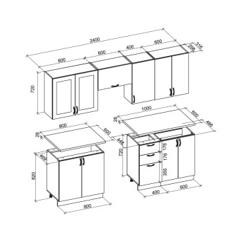 Virtuves komplekts ELIZABETH (240 cm) korpuss: balts, fasade: balts matēts Virtuves komplekts ELIZABETH (240 cm) korpuss: balts, fasade: balts matēts