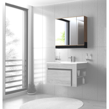 зеркальный шкаф, DUESA SLU-80, золотой дуб / черный зеркальный шкаф, DUESA SLU-80, золотой дуб / черный