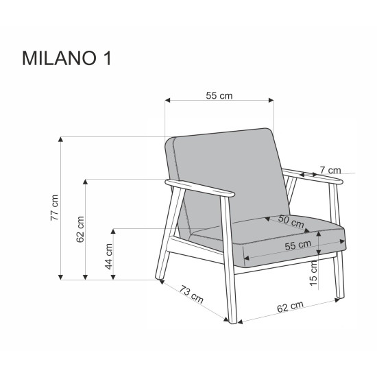 MILANO 1S, кресло для отдыха, синий CASTEL#74 / темный орех