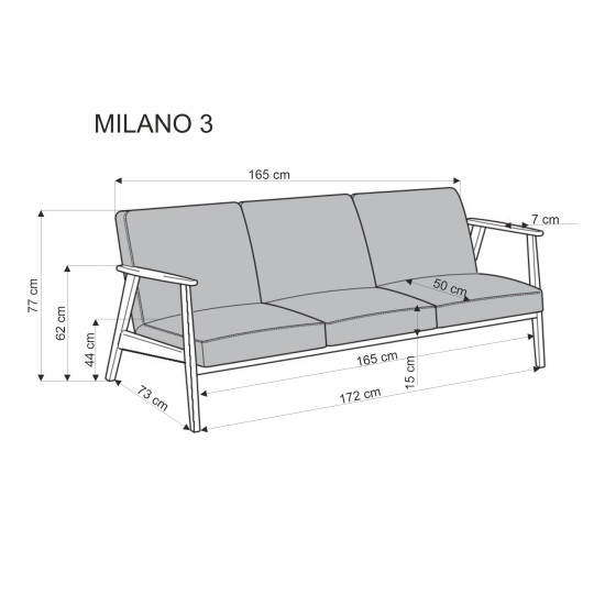 Диван MILANO 3S, синий CASTEL#74/темный орех Диван MILANO 3S, синий CASTEL#74/темный орех