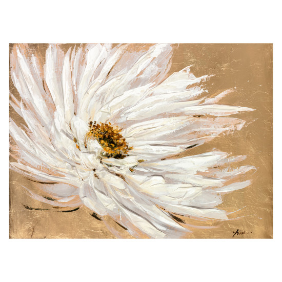 Eļļas glezna 90x120cm, balts zieds uz bēša fona Eļļas glezna 90x120cm, balts zieds uz bēša fona