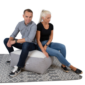 Pouf LAMB 80x80xH30cm, valge/hele nahk