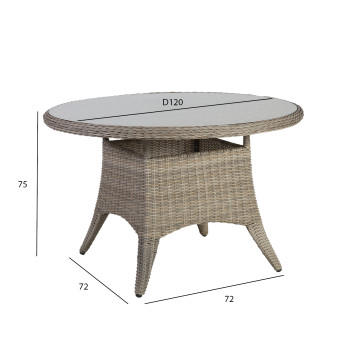 Стол PACIFIC D120xH75cм, столешница: стекло, рама: алюминий с плетением из пластика, цвет: серо-бежевый Стол PACIFIC D120xH75cм, столешница: стекло, рама: алюминий с плетением из пластика, цвет: серо-бежевый