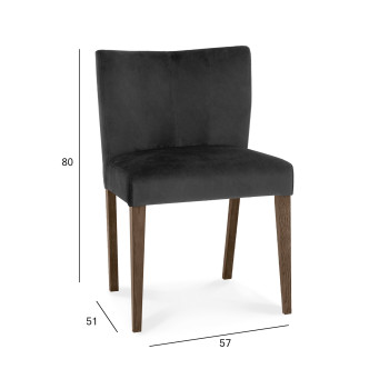 Tool TURIN 57x51xH80cm, tumehall samet, tume tamme jalad Tool TURIN 57x51xH80cm, tumehall samet, tume tamme jalad
