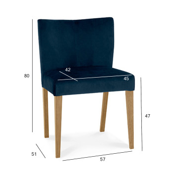 TURIN tool 57x51xH80cm, polsterdatud iste ja seljatugi kaetud tumesinise sametkangaga, jalad heledast tammepuidust TURIN tool 57x51xH80cm, polsterdatud iste ja seljatugi kaetud tumesinise sametkangaga, jalad heledast tammepuidust