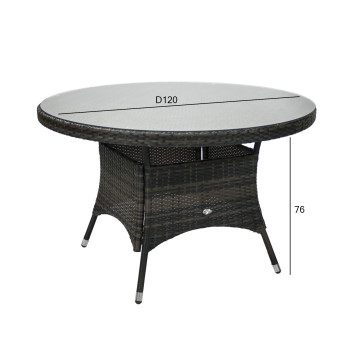 Laud WICKER D120xH76cm, lauaplaat: läbipaistev klaas, raam: alumiinium plastikpunutisega, värvus: tumepruun Laud WICKER D120xH76cm, lauaplaat: läbipaistev klaas, raam: alumiinium plastikpunutisega, värvus: tumepruun