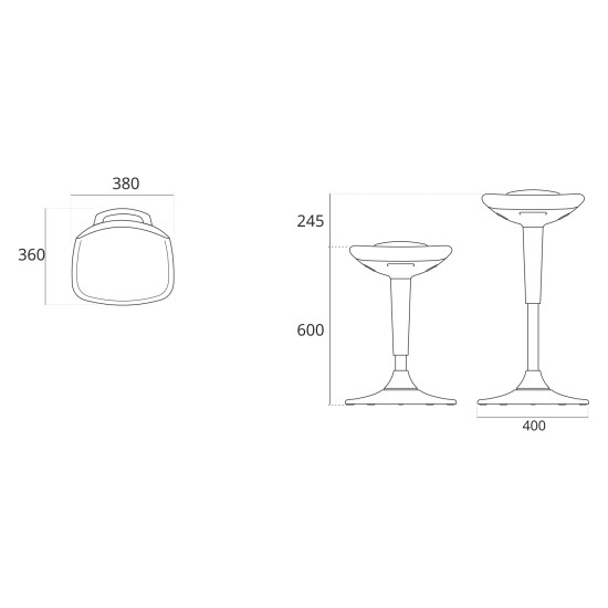 Ergonomisks, augsts krēsls SWING D40xH60-84,5cm, sēdvieta apšūta ar audumu, krāsa: melns