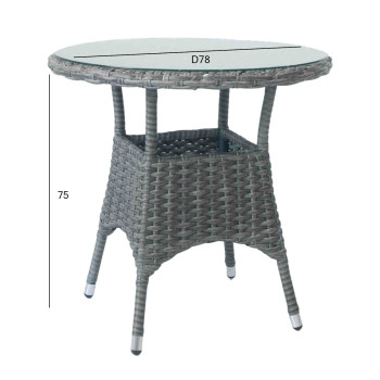 Laud WICKER D78xH75cm, lauaplaat: karastatud klaas, raam: alumiinium plastikpunutisega, värvus: tumepruun Laud WICKER D78xH75cm, lauaplaat: karastatud klaas, raam: alumiinium plastikpunutisega, värvus: tumepruun