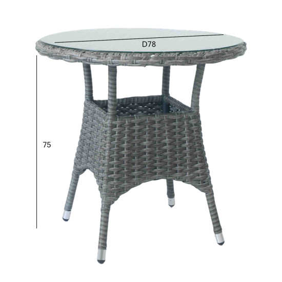 Стол WICKER D78xH75см, столешница: закаленное стекло, каркас: алюминий с пластиковым плетением, цвет: тёмно-коричневый
