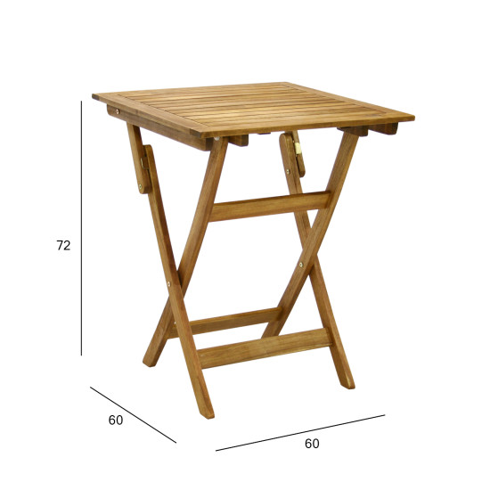Стол FINLAY 60x60xH72см, складной, дерево: акация, обработка: промасленный