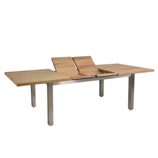 Dārza galds NAUTICA 200/250/300x100xH76cm, galda virsma: tīkkoks, apdare: dabīgs, nav eļļots, kājas: nerūsējošs tērauds
