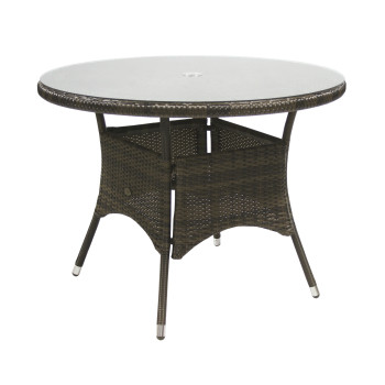 WICKER laud, D100xH71cm, lauaplaat: läbipaistev klaas, raam: alumiinium plastikpunutisega, värvus: tumepruun WICKER laud, D100xH71cm, lauaplaat: läbipaistev klaas, raam: alumiinium plastikpunutisega, värvus: tumepruun
