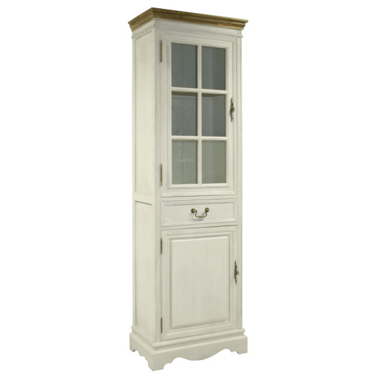 Шкаф-витрина SAMIRA 60x35xH195,5см, антично-белый/натуральный Шкаф-витрина SAMIRA 60x35xH195,5см, антично-белый/натуральный