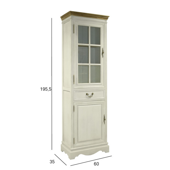 Шкаф-витрина SAMIRA 60x35xH195,5см, антично-белый/натуральный Шкаф-витрина SAMIRA 60x35xH195,5см, антично-белый/натуральный