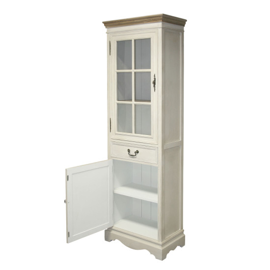 Шкаф-витрина SAMIRA 60x35xH195,5см, антично-белый/натуральный Шкаф-витрина SAMIRA 60x35xH195,5см, антично-белый/натуральный