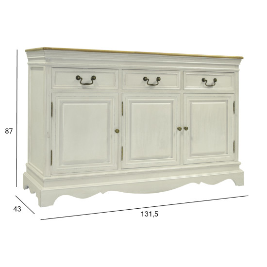 Kumode SAMIRA 131,5x43xH87cm, antīki balta/dabisks