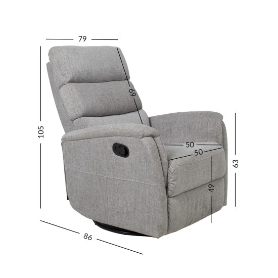 Кресло-реклайнер BARCLAY 79x86xH105cm с ручным механизмом, вращающееся и качающееся, светло-серый Кресло-реклайнер BARCLAY 79x86xH105cm с ручным механизмом, вращающееся и качающееся, светло-серый