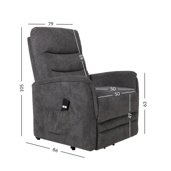 Кресло BARCLAY 79x86xH105cm с электроподъемником, серое Кресло BARCLAY 79x86xH105cm с электроподъемником, серое