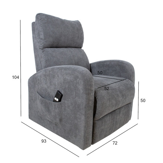 Кресло BARNY 72x93xH104см, электрическое, серое Кресло BARNY 72x93xH104см, электрическое, серое