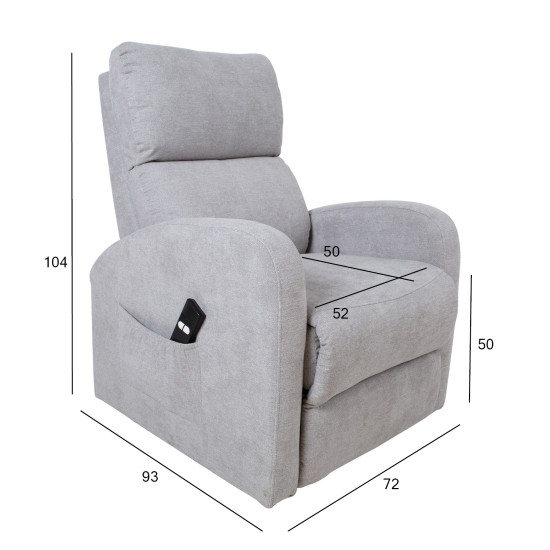 Кресло BARNY 72x93xH104см, электрическое, светло-серое Кресло BARNY 72x93xH104см, электрическое, светло-серое