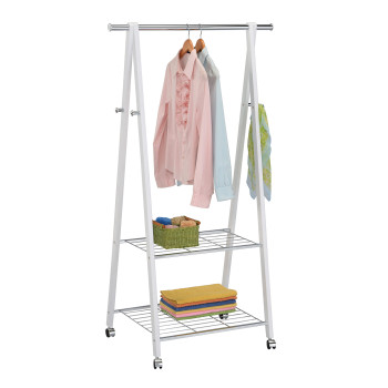 Riideriiul FOREST 2-riiulit ja 4 konksu 85x52xH152cm, materjal: mänd / teras, värvus: valge / kroom Riideriiul FOREST 2-riiulit ja 4 konksu 85x52xH152cm, materjal: mänd / teras, värvus: valge / kroom