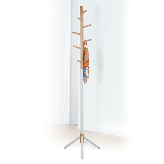 Grīdas pakaramais FOREST 44x49xH166cm, materiāls: tērauds/koks, krāsa: balta/dabīga
