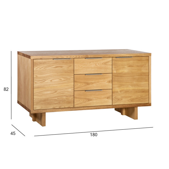 Kumode LISBON 180x45xH82cm ar 2 durvīm un 3 atvilktnēm, materiāls: mēbeļu plātne pārklāta ar dabīgu ozolkoka finieru Kumode LISBON 180x45xH82cm ar 2 durvīm un 3 atvilktnēm, materiāls: mēbeļu plātne pārklāta ar dabīgu ozolkoka finieru