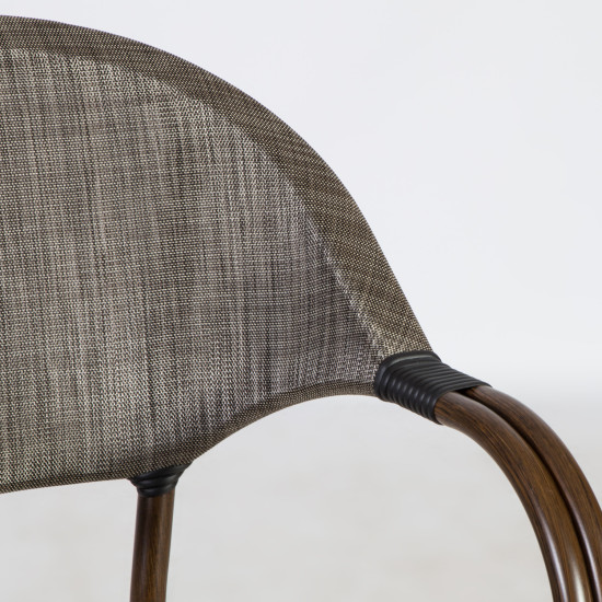 Krēsls BAMBUS 57x61xH84cm, sēdvieta un tazveltne: tekstils, krāsa: bēšs, rāmis: alumīnija (bambusa imitācija)