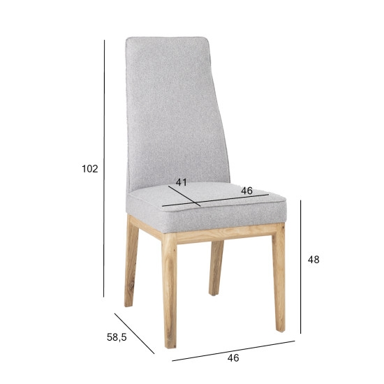 Стул PRESTON 46x58,5xH102см, серая ткань, дубовые ножки Стул PRESTON 46x58,5xH102см, серая ткань, дубовые ножки