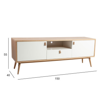 Telerilaud HELENA WHITE sahtli ja 2 uksega 150x40xH55cm, materjal: MDF, värvus: naturaalne / valge Telerilaud HELENA WHITE sahtli ja 2 uksega 150x40xH55cm, materjal: MDF, värvus: naturaalne / valge