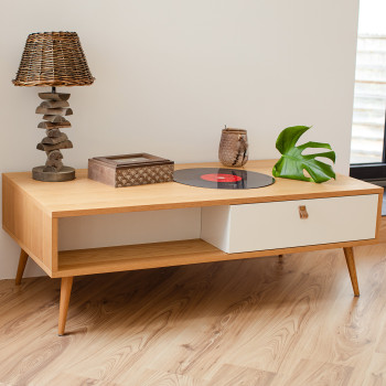 Külglaud HELENA WHITE 2 sahtliga 120x60xH40cm, materjal: MDF, värvus: naturaalne/ valge Külglaud HELENA WHITE 2 sahtliga 120x60xH40cm, materjal: MDF, värvus: naturaalne/ valge