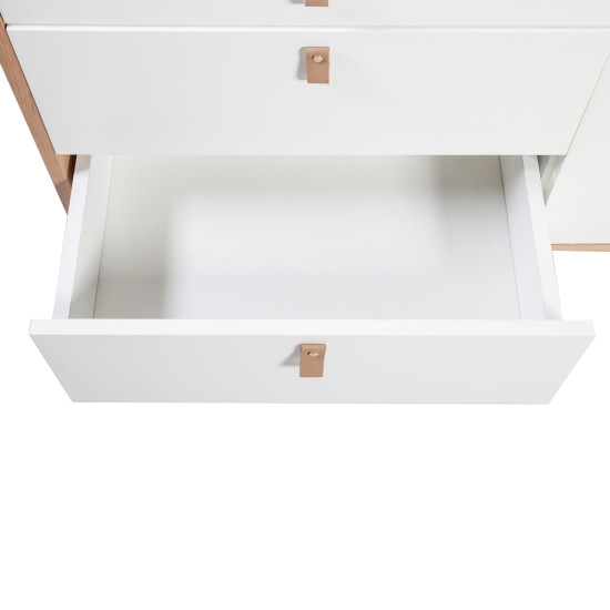 Kumode HELENA WHITE durvis un 3-atviktns 120x40xH75cm, materiāls: MDF, krāsa: dabīgs / balts