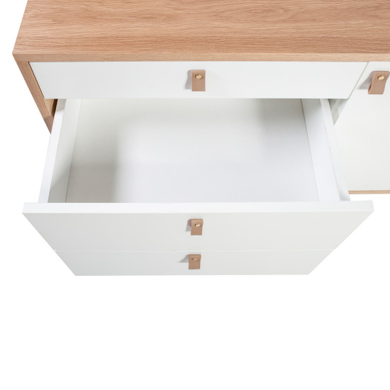 Kumode HELENA WHITE durvis un 3-atviktns 120x40xH75cm, materiāls: MDF, krāsa: dabīgs / balts