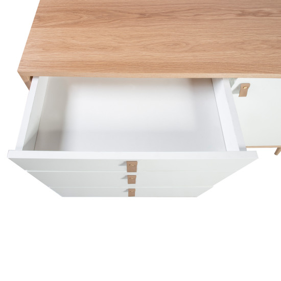 Kumode HELENA WHITE durvis un 3-atviktns 120x40xH75cm, materiāls: MDF, krāsa: dabīgs / balts