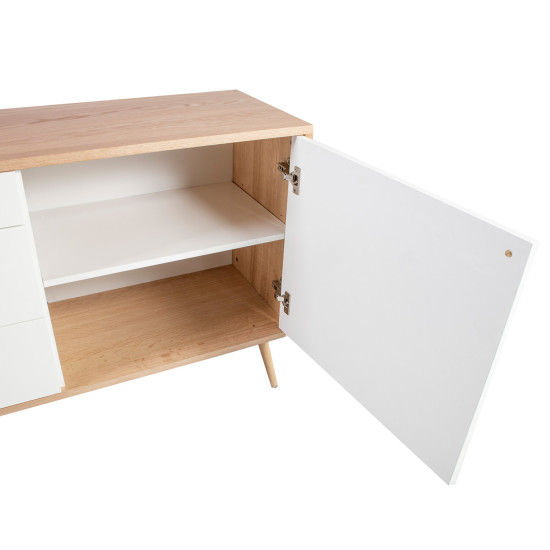Kumode HELENA WHITE durvis un 3-atviktns 120x40xH75cm, materiāls: MDF, krāsa: dabīgs / balts