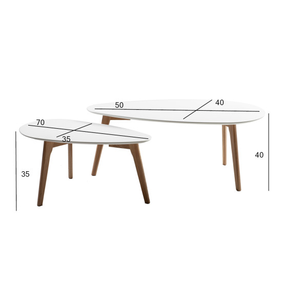 Комплект столиков HELENA 2шт, 100x50xH40см, 70x35xH35см, cтолешница: МДФ, цвет: белый, дубовые ножки Комплект столиков HELENA 2шт, 100x50xH40см, 70x35xH35см, cтолешница: МДФ, цвет: белый, дубовые ножки