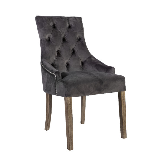 Стул HOLMES VELVET 53x63xH94cм, материал: бархат, цвет: тёмно-серый, деревянные ножки