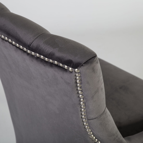 Стул HOLMES VELVET 53x63xH94cм, материал: бархат, цвет: тёмно-серый, деревянные ножки