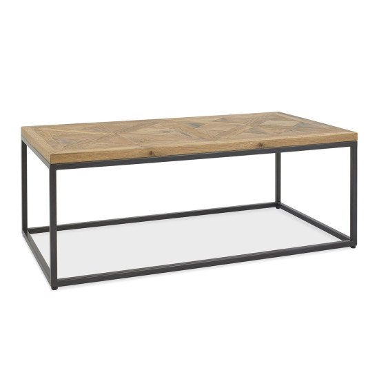 Журнальный столик INDUS 114x60xH42см, столешница из дубового шпона, мозаика, серая металлическая рама Журнальный столик INDUS 114x60xH42см, столешница из дубового шпона, мозаика, серая металлическая рама
