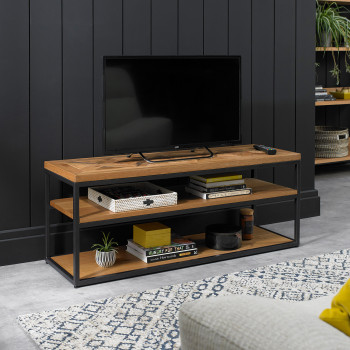 TV alus/riiul INDUS 116x37xH45cm, tammespooniga lauaplaat, mosaiik, hall metallraam TV alus/riiul INDUS 116x37xH45cm, tammespooniga lauaplaat, mosaiik, hall metallraam
