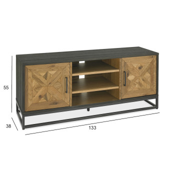 TV alus INDUS 133x38xH55cm, tammespooniga uksed mosaiik, must korpus, hall metallraam TV alus INDUS 133x38xH55cm, tammespooniga uksed mosaiik, must korpus, hall metallraam