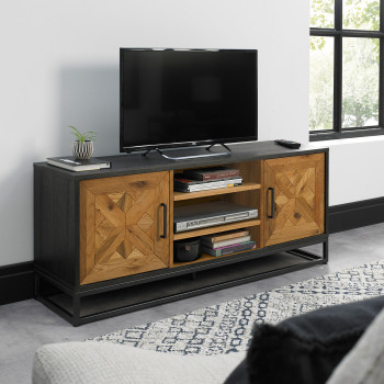 TV alus INDUS 133x38xH55cm, tammespooniga uksed mosaiik, must korpus, hall metallraam TV alus INDUS 133x38xH55cm, tammespooniga uksed mosaiik, must korpus, hall metallraam