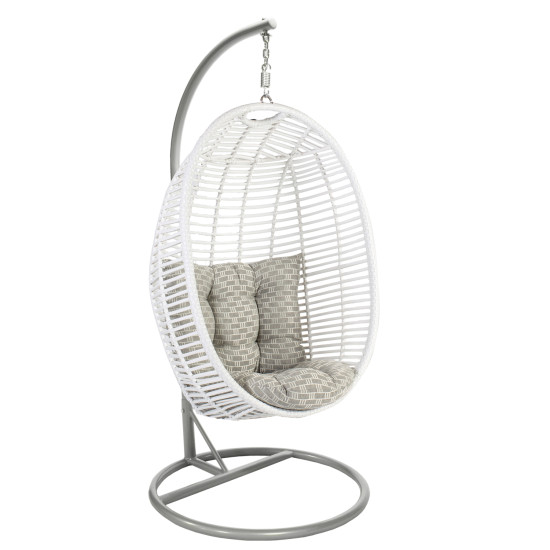 Piekaramais šūpuļkrēsls CORA ar spilvenu, 96xD96xH198cm, statīvs: tērauda truba, sēdvieta: plastikāta pinums, balts