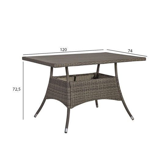 Стол PALOMA 120x74xH72,5см, серовато-коричневый