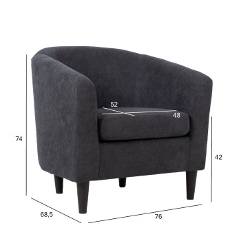 Кресло WESTER 76x68,5xH74см, темно-серая ткань