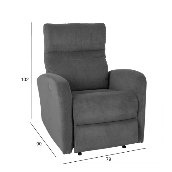 Atpūtas krēsls SAHARA ar elektrisko mehānismu 79x90xH102cm, materiāls: audums, krāsa: pelēks