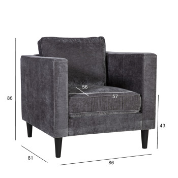 Кресло SPENCER 81x86xH86см, материал покрытия: бархатный ткань, цвет: тёмно-серый