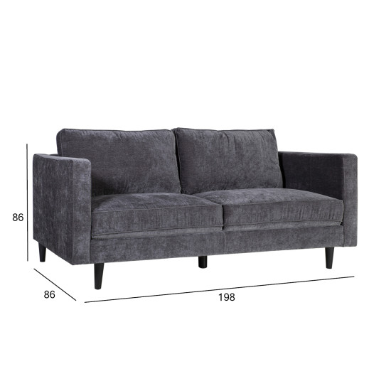 Диван SPENCER 3-местный, 198x86xH86cм, обивка: бархат, цвет: тёмно-серый, тёмные пластиковые ножки Диван SPENCER 3-местный, 198x86xH86cм, обивка: бархат, цвет: тёмно-серый, тёмные пластиковые ножки